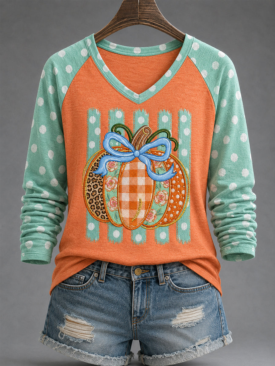 Women's Pumpkin Print Casual Long-Sleeve T-Shirt