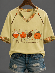 Women's Autumn V-neck Off-shoulder Short-sleeved T-shirt