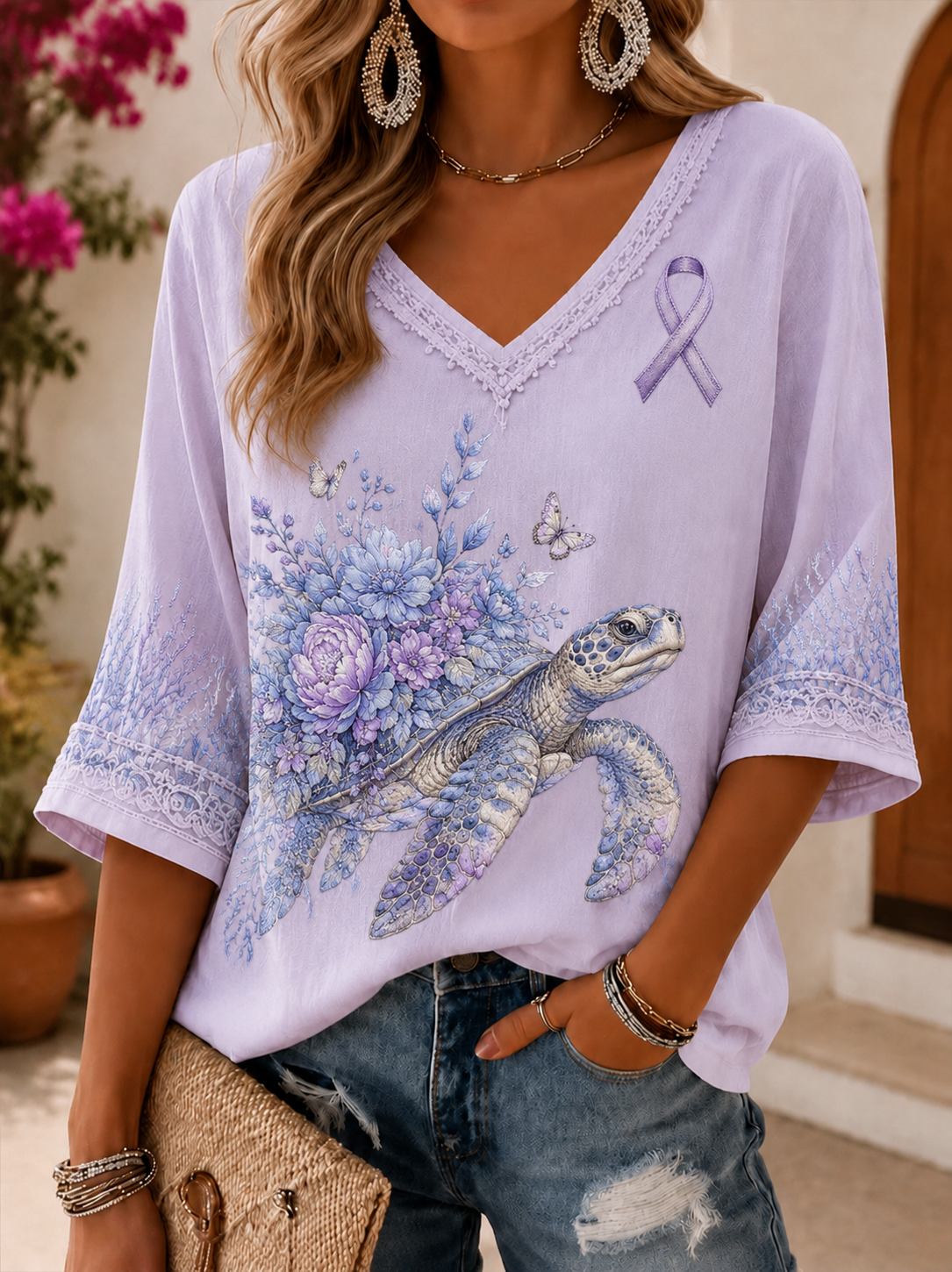 Women's Alzheimer's Disease Mid-length Sleeves V-Neck T-Shirt