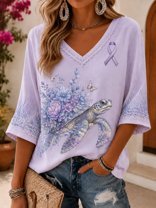 Women's Alzheimer's Disease Mid-length Sleeves V-Neck T-Shirt