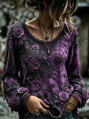 Women's Gothic  Rose Floral Cotton Linen Shirt