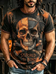 Men's Vintage Halloween Spooky Skull Print Short Sleeves T-shirt
