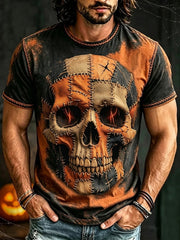 Men's Vintage Halloween Spooky Skull Print Short Sleeves T-shirt