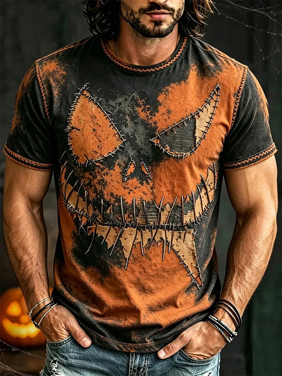 Men's Vintage Halloween Spooky Face Print Short Sleeves T-shirt