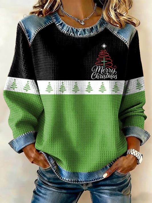 Women's Christmas Belief Print Waffle Sweatshirt