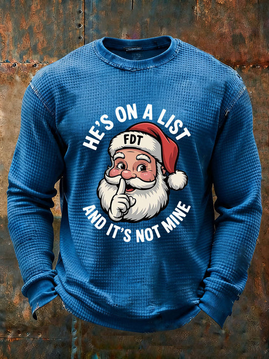 Men's Santa Claus FDT Waffle Print Casual T-Shirt