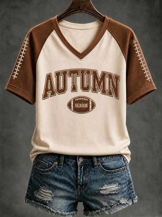 Women's Autumn Football Season  V-neck T-shirt