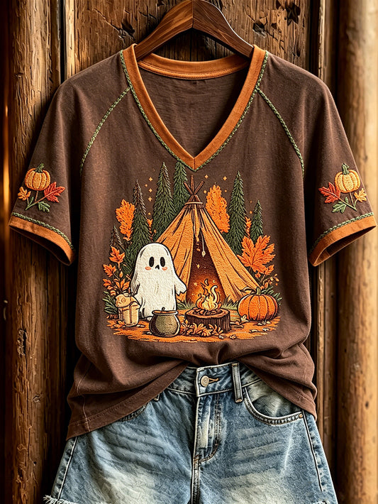 Women's cute ghost camping fun pattern casual short-sleeve T-shirt