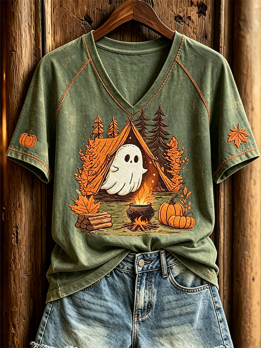 Women's cute ghost camping fun pattern casual short-sleeve T-shirt