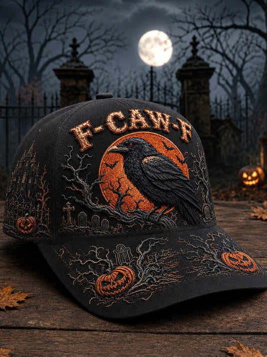 Unisex Vintage Gothic Halloween Raven  Print Hat