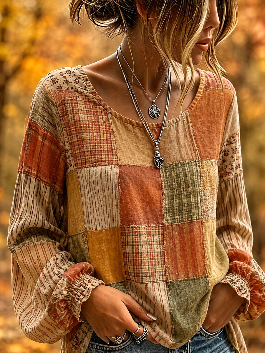 Women's Fall Patchwork Art Shirt