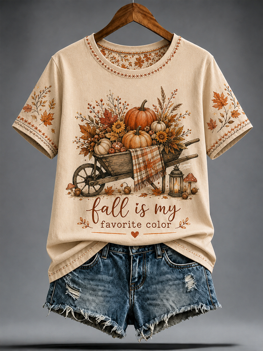 Women's fall is my favorite color Peinted short-sleeved T-shirt