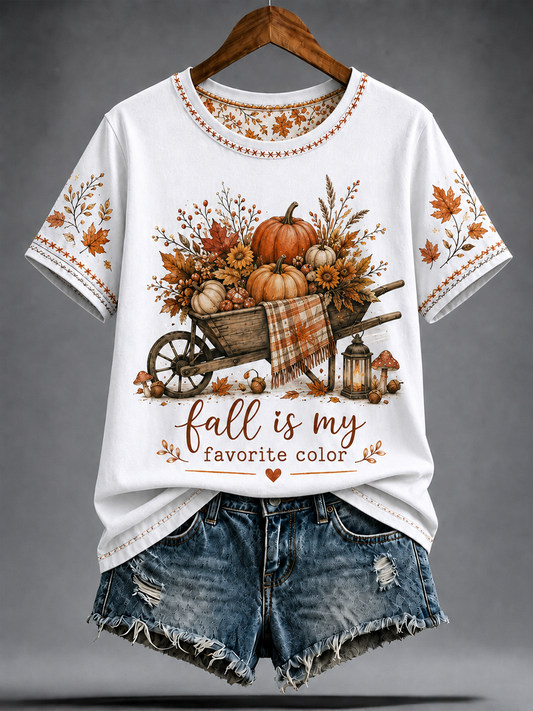 Women's fall is my favorite color Peinted short-sleeved T-shirt
