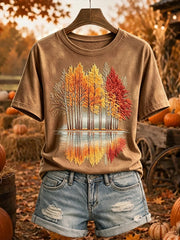 Women's Vintage Autumn Trees Print Cozy Short-sleeved T-shirt