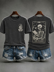Women's Skull Reading Tarot Card Casual T-shirt
