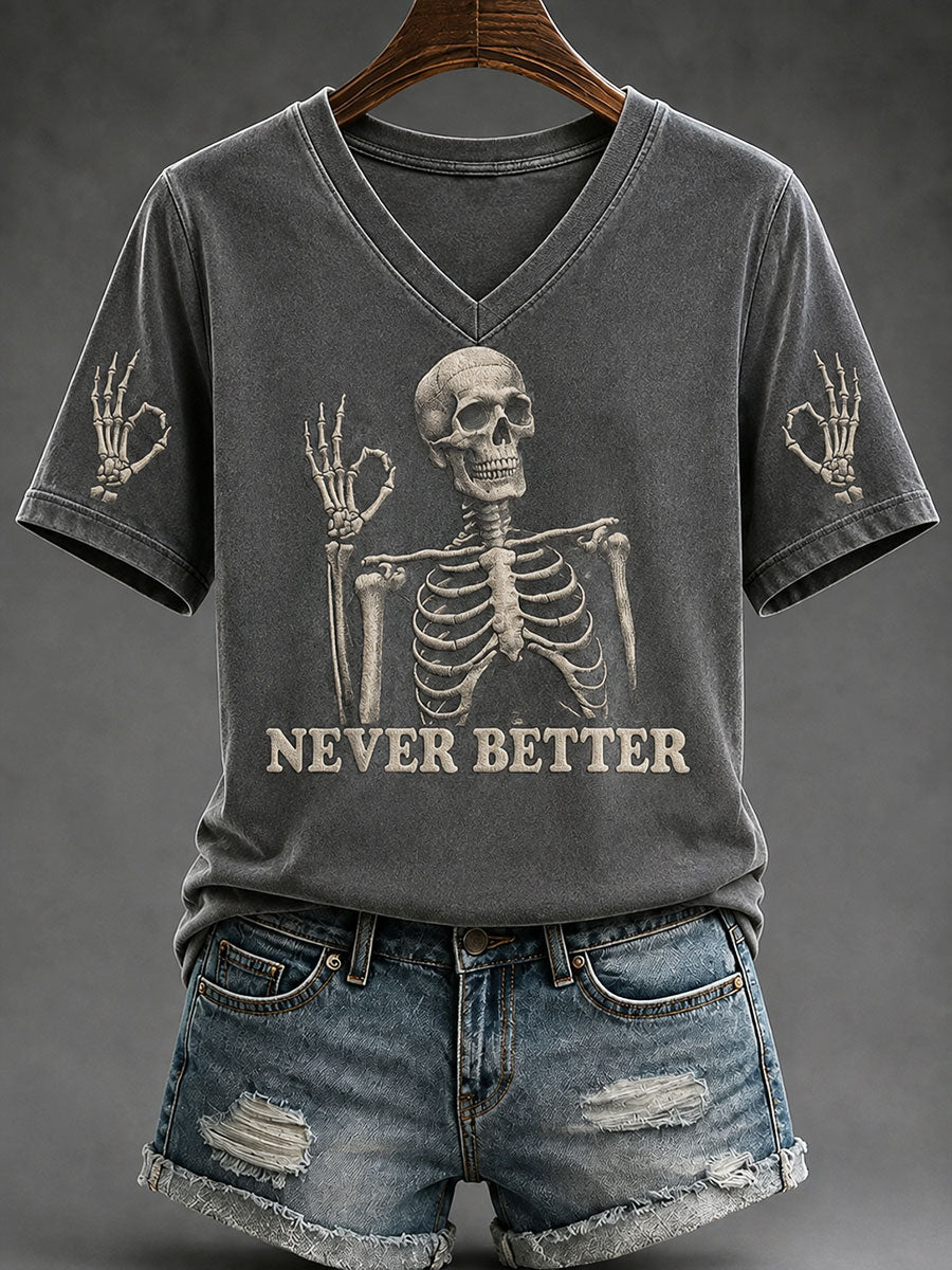 Women's"Never Better" Fun Skull Halloween Casual T-shirt