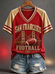 Women's Football Gameday Gift For Football Fans Casual V-Neck Tee