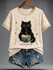 Women's Cute cat printed short-sleeved T-shirt