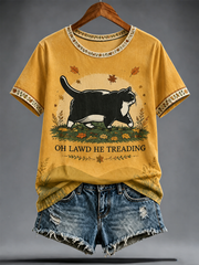 Women's Cute cat printed short-sleeved T-shirt