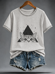 Women's Cute cat printed short-sleeved T-shirt