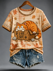 Women's Cute cat printed short-sleeved T-shirt
