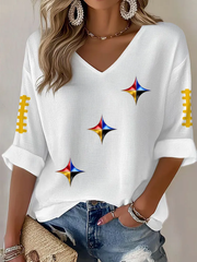 Women's Pittsburgh Football Mid-length Sleeves V-Neck T-Shirt