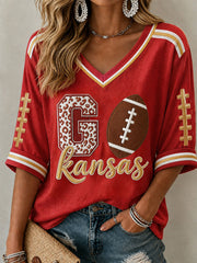 Women's Football Gameday Gift For Football Fans Mid-length Sleeves V-Neck T-Shirt