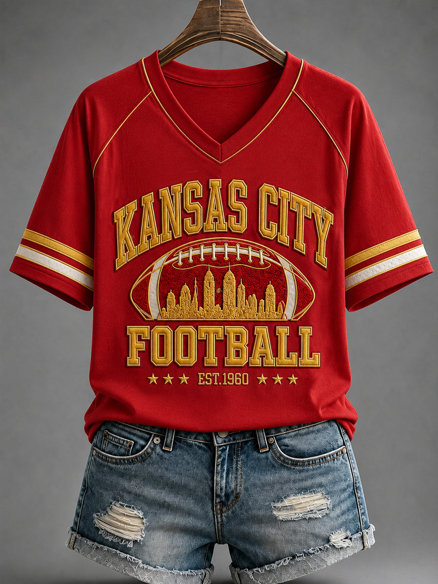 Women's Football Gameday Gift For Football Fans V-neck Short Sleeve T-shirt