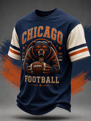 Men's Football Gameday Bear Print Gift For Football Fans Casual Tee