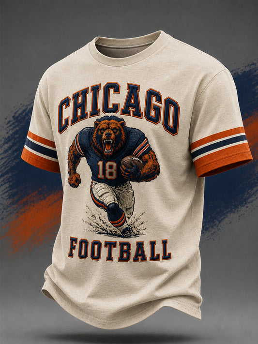 Men's Football Gameday Bear Print Gift For Football Fans Casual Tee