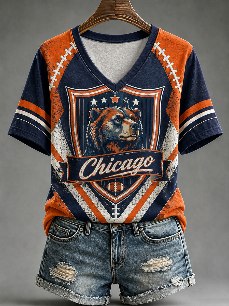 Women's Football Gameday Gift For Football Fans Print Casual V-Neck Tee