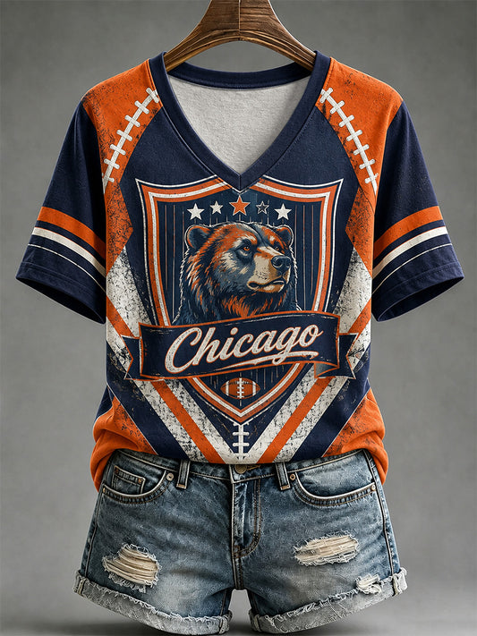 Women's Football Gameday Gift For Football Fans Print Casual V-Neck Tee