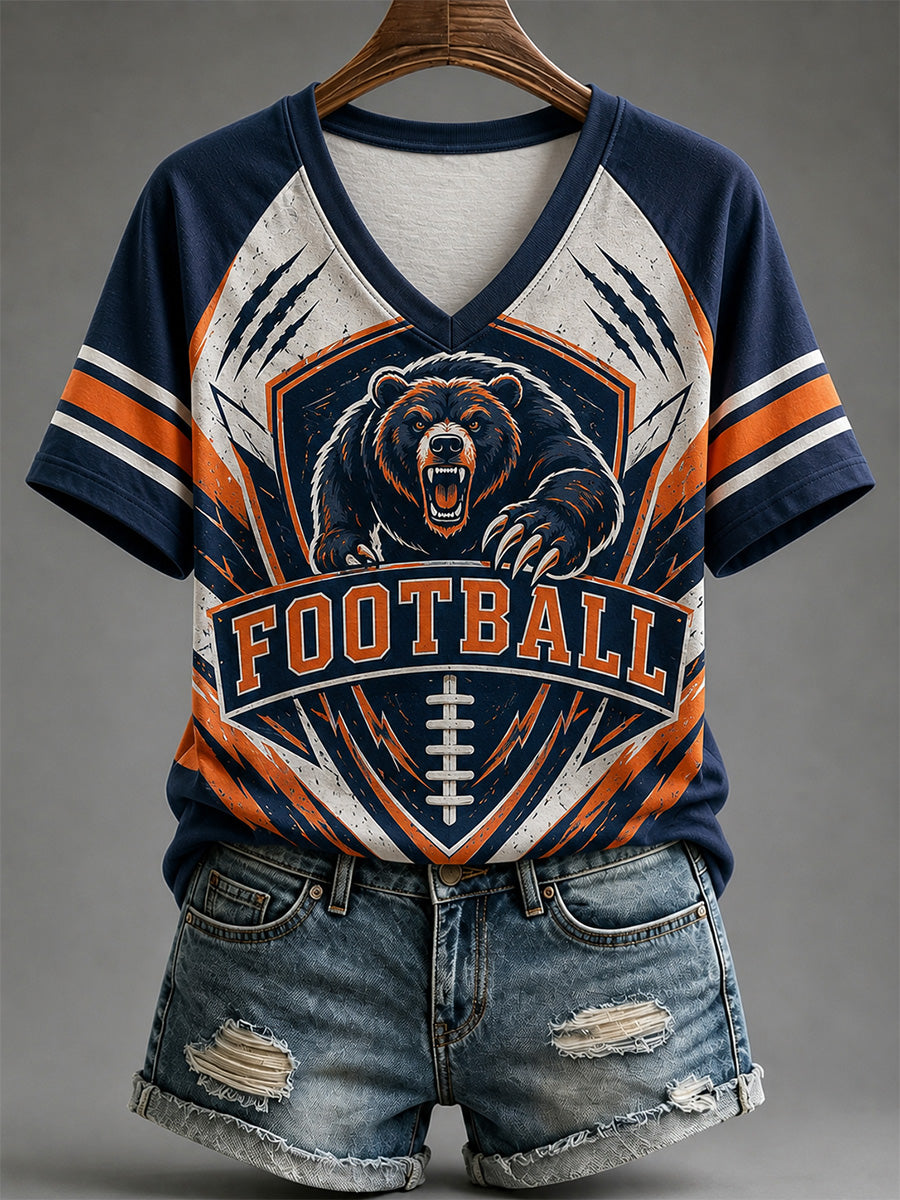 Women's Football Gameday Gift For Football Fans Print Casual V-Neck Tee