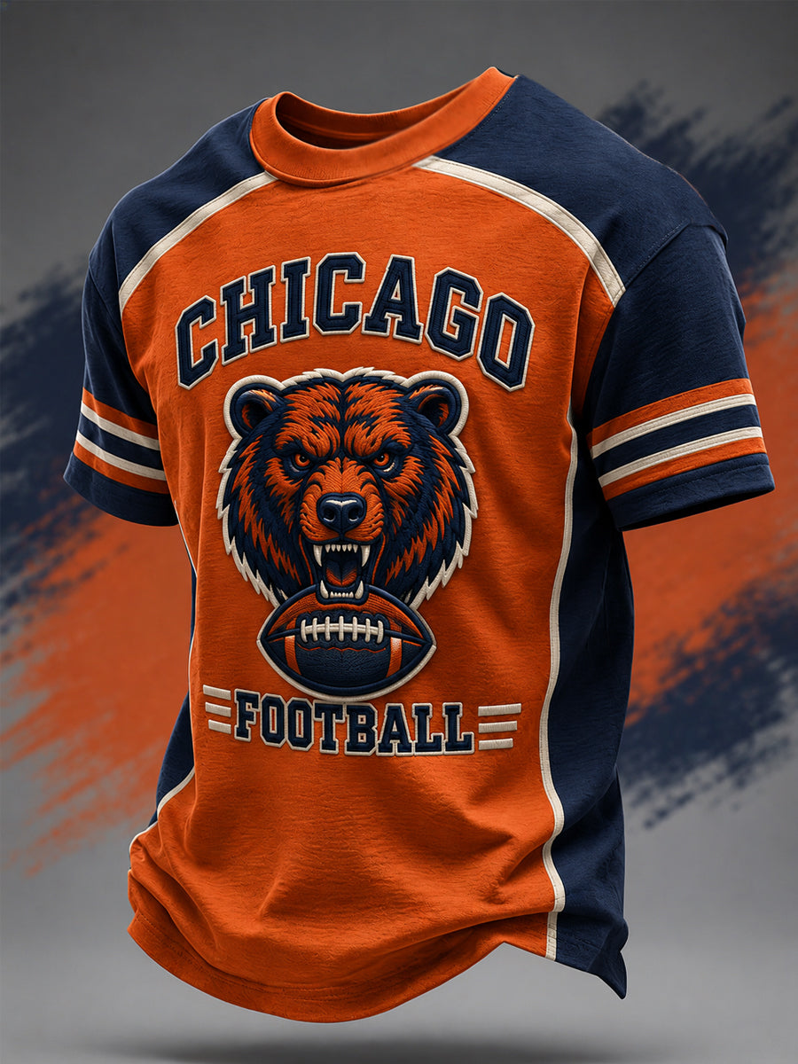 Men's Football Gameday Bear Print Gift For Football Fans Casual Tee