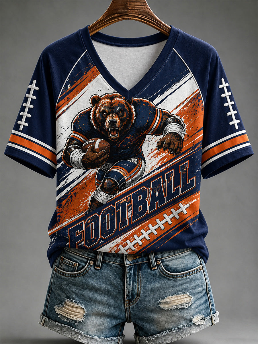 Women's Football Gameday Gift For Football Fans Print Casual V-Neck Tee