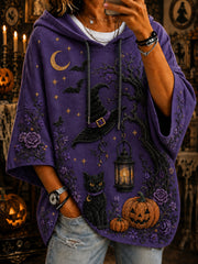 Women’s Halloween Black Cat Pumpkin Bat Hoodie
