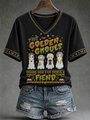Women's The Golden Ghouls Print Casual V-Neck Tee