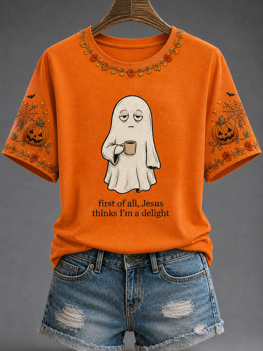 Women's First Of All Jesus Thinks I'm A Delight Faith Halloween Casual T-shirt