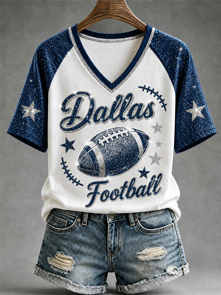 Women's Football Gameday Gift For Football Fans Casual V-Neck Tee