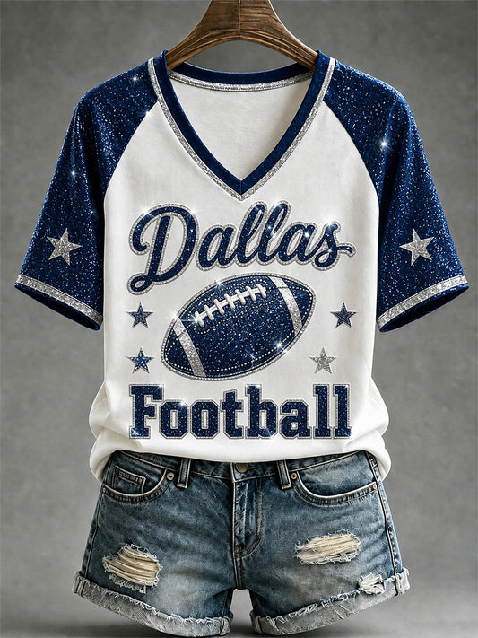 Women's Football Gameday Gift For Football Fans Casual V-Neck Tee
