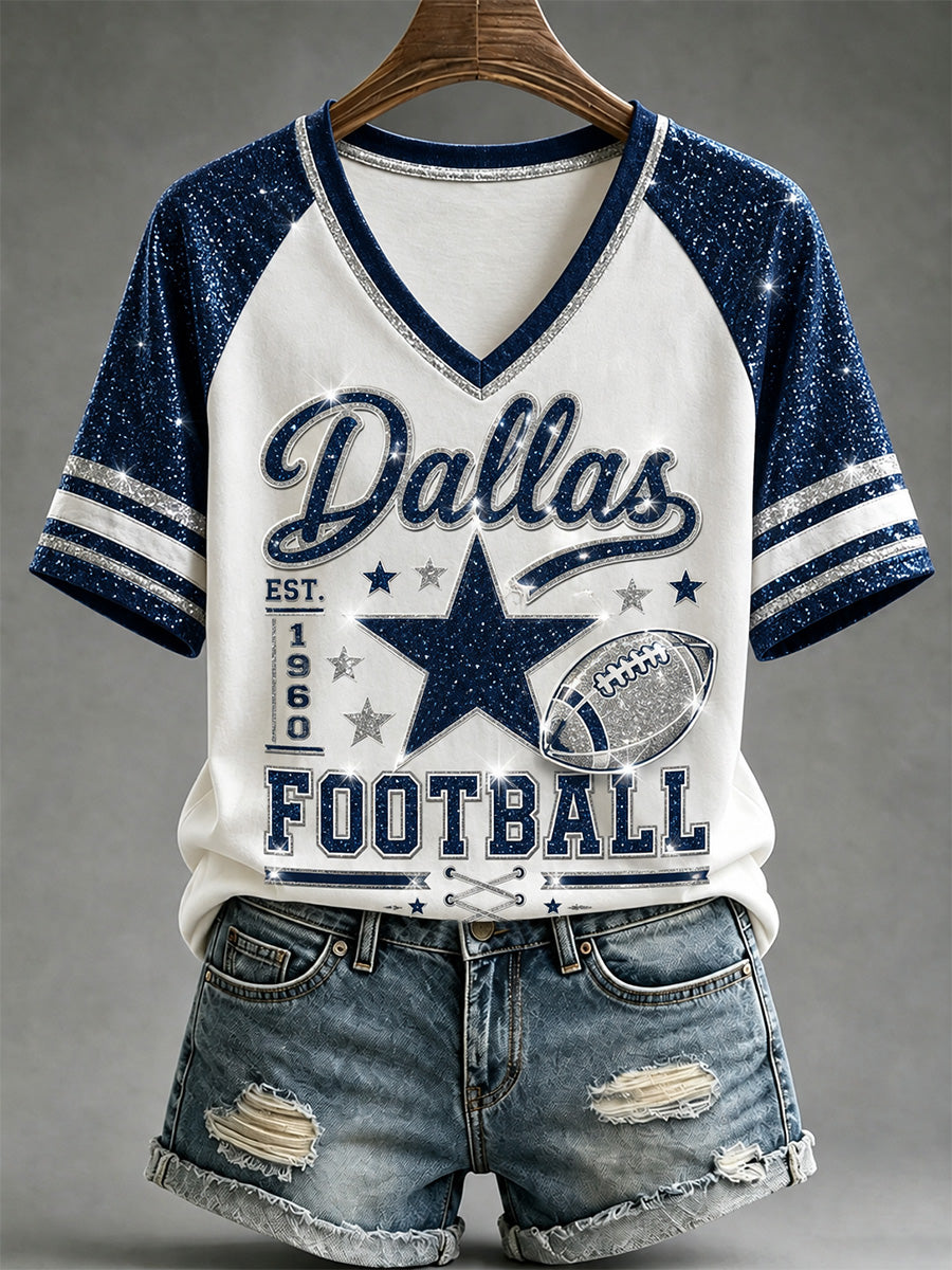 Women's Football Gameday Gift For Football Fans Casual V-Neck Tee