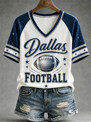 Women's Football Gameday Gift For Football Fans Casual V-Neck Tee