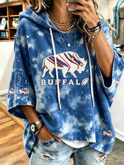 Women's Football Lover Buffalo Print Casual Short-Sleeve Hoodie