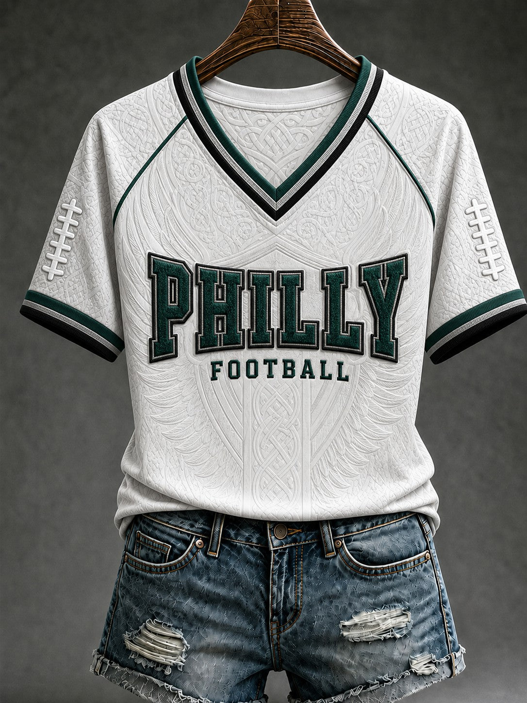 Women's Football Philly Printed V-neck T-shirt