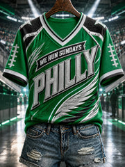 Women's Football Philly WE RUN SUNDAYS Printed V-neck T-shirt