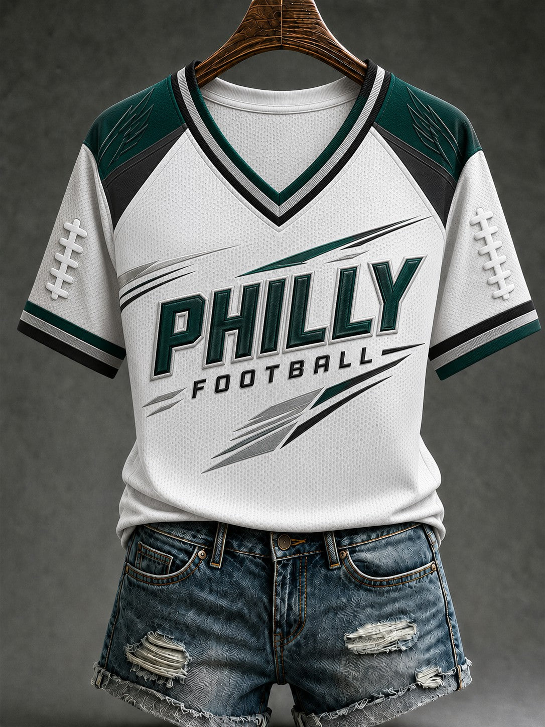 Women's Football Philly Printed V-neck T-shirt