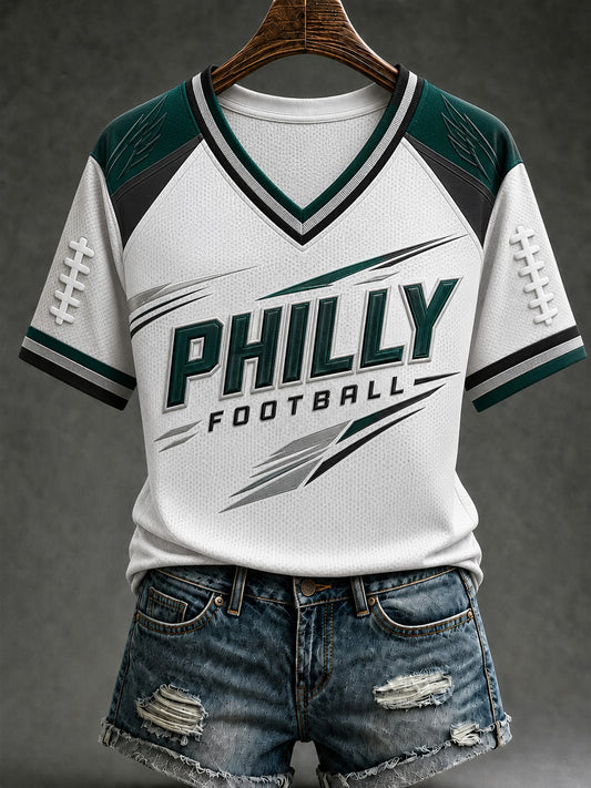 Women's Football Philly Printed V-neck T-shirt