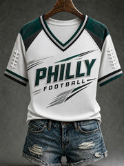 Women's Football Philly Printed V-neck T-shirt