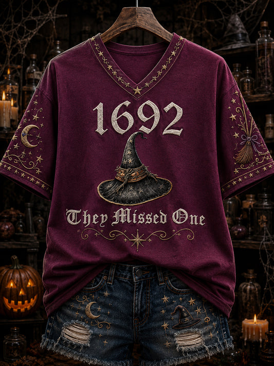 Women's “1692 they messed one ” Printed V-neck T-shirt