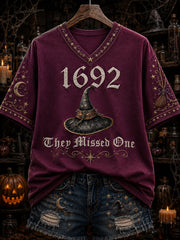 Women's “1692 they messed one ” Printed V-neck T-shirt